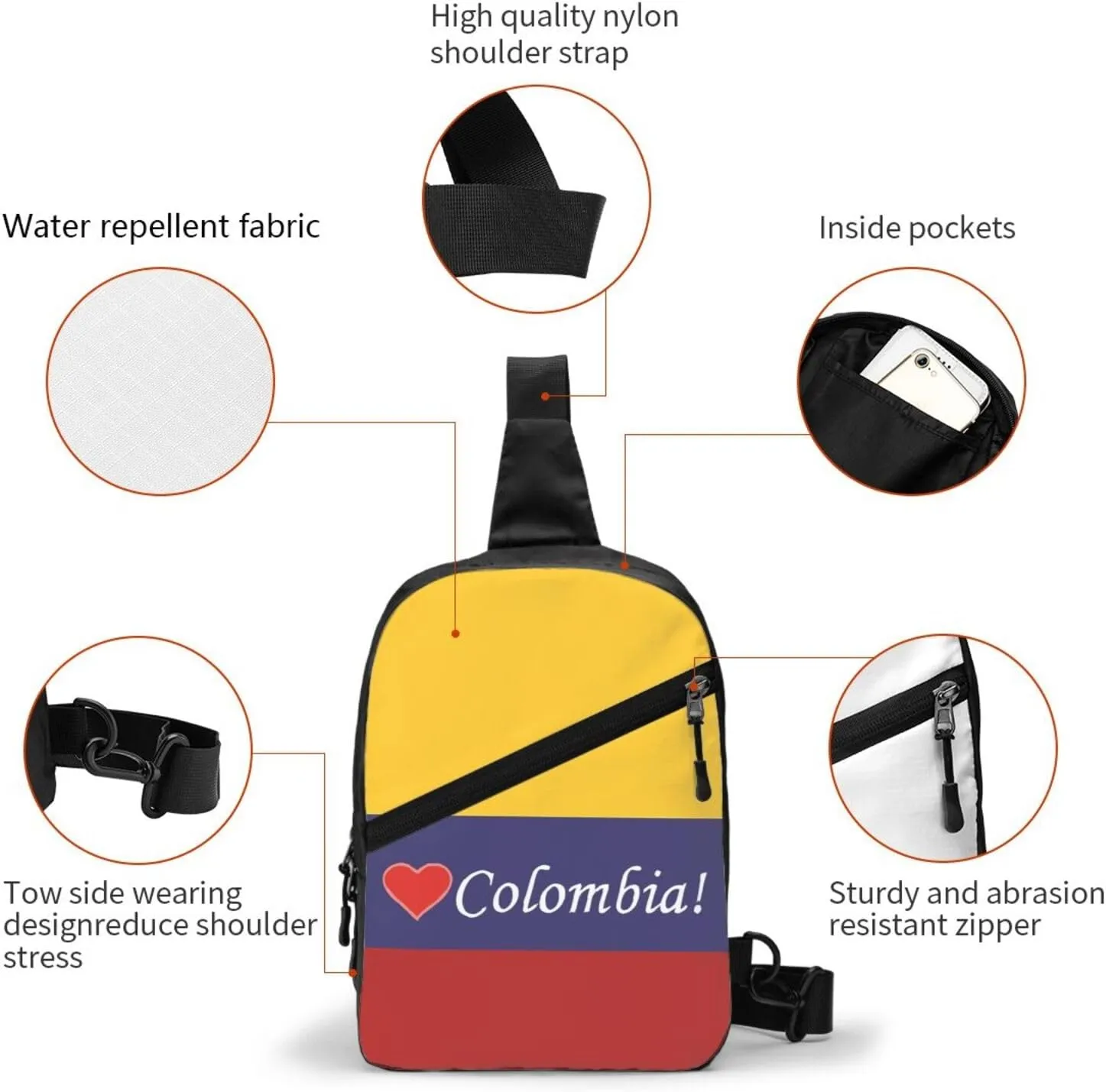 Colombian Colombia Flag Packable Crossbody Bag Portable Sling Bags Foldable Travel Daypack Reusable Sports Shoulder Backpack Diagonally Chest Bag for Workout