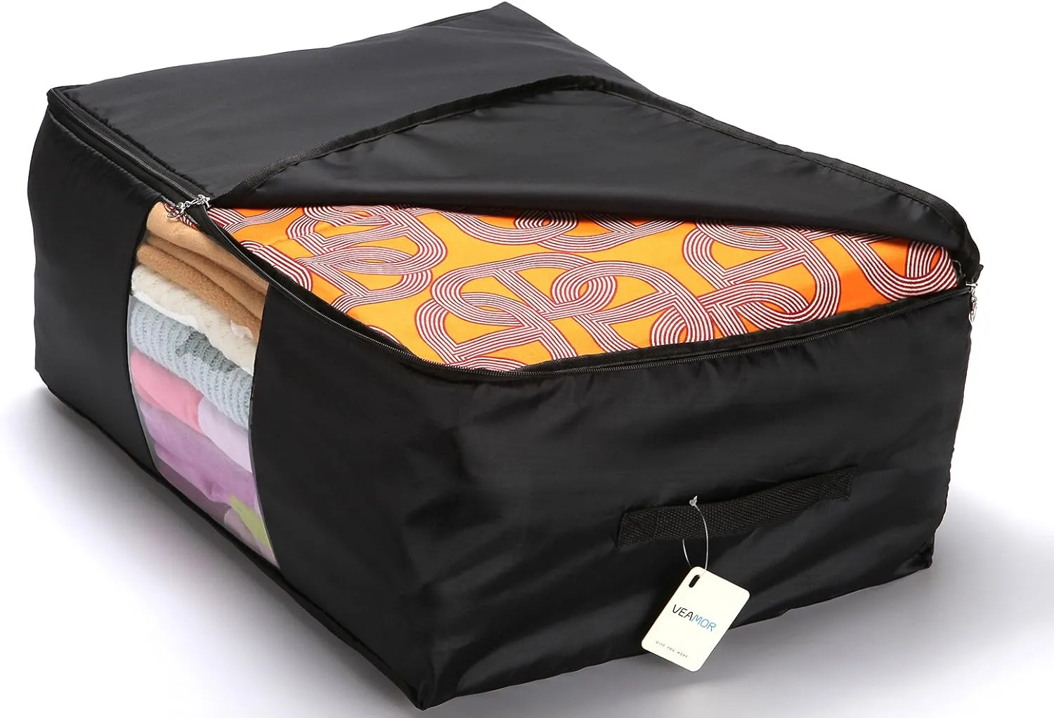 Comforter Storage Bags Pack of 2,Pillow Beddings/Blanket Clothes Organizer Storage Containers with Zippers,Breathable and Moistureproof(Black,2pcs)