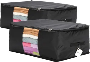 Comforter Storage Bags Pack of 2,Pillow Beddings/Blanket Clothes Organizer Storage Containers with Zippers,Breathable and Moistureproof(Black,2pcs)