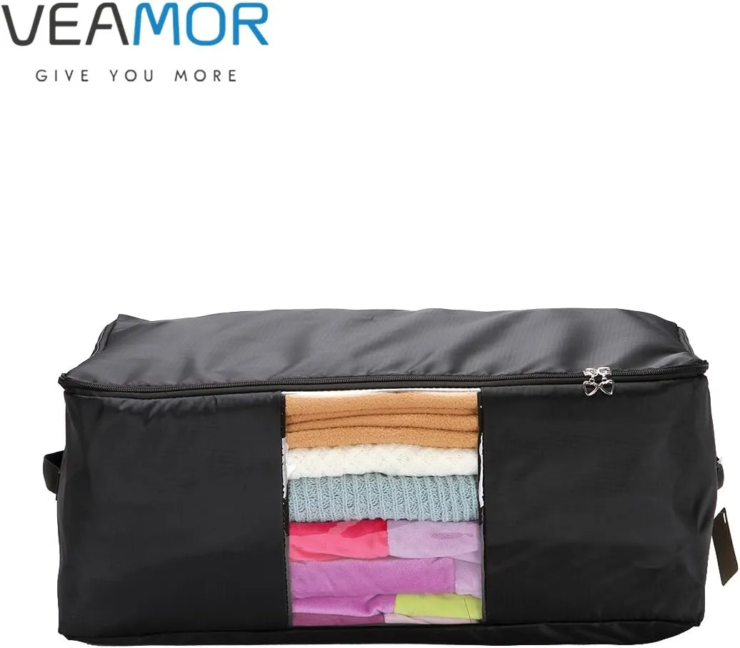 Comforter Storage Bags Pack of 2,Pillow Beddings/Blanket Clothes Organizer Storage Containers with Zippers,Breathable and Moistureproof(Black,2pcs)