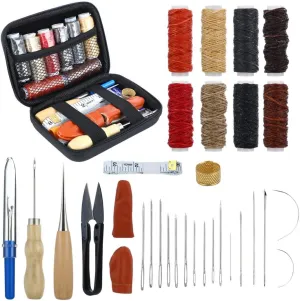 Complete 32-Piece Leather Crafting Kit with Stamping Tools, Needles, Waxed Thread, and Cutting Mat