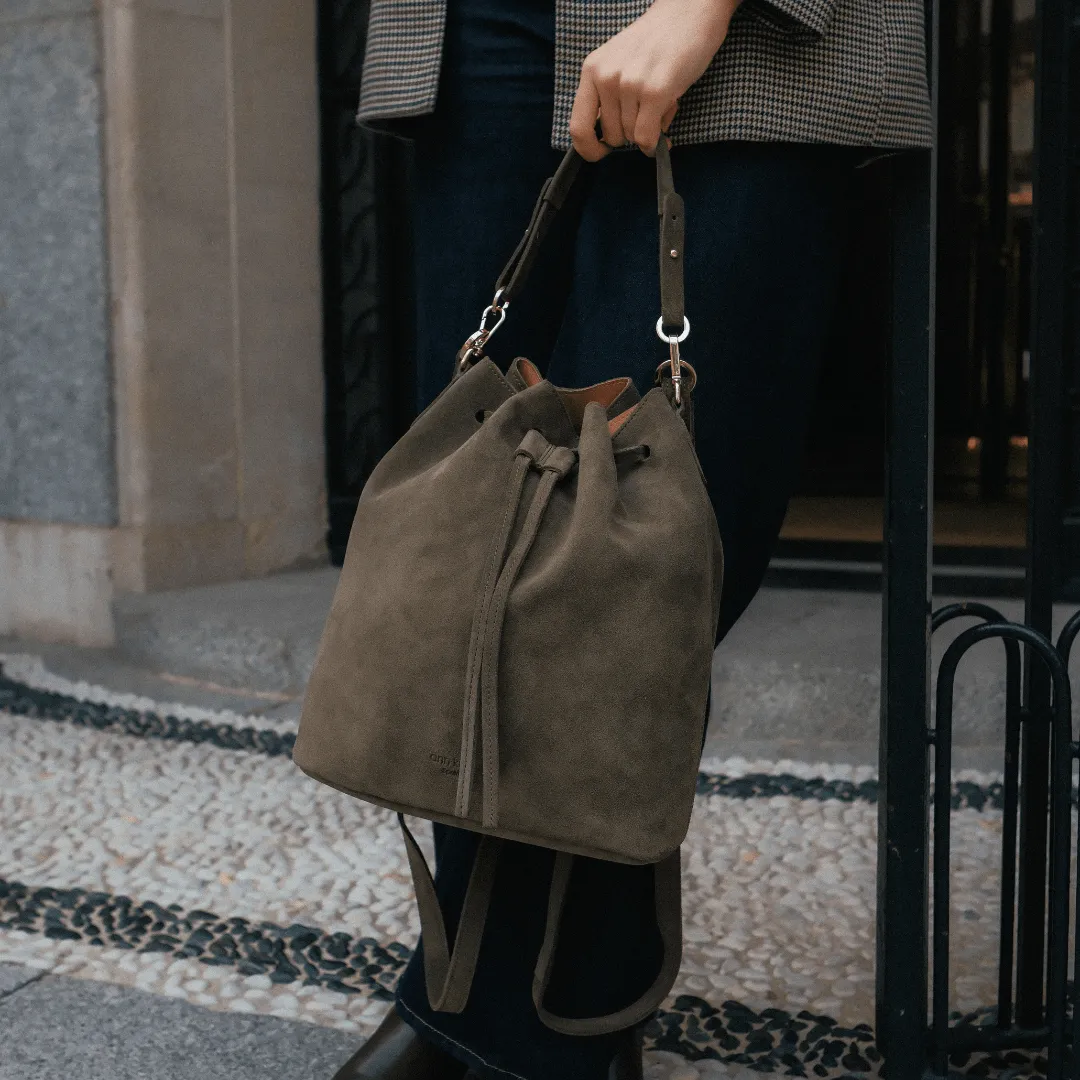 Convertible Saku Bucket Bag - Suede Olive
