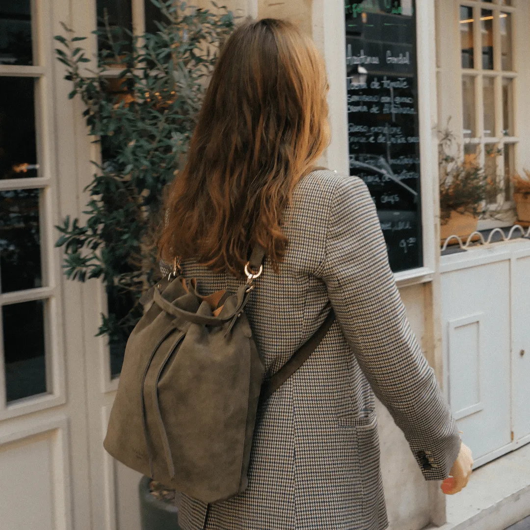 Convertible Saku Bucket Bag - Suede Olive