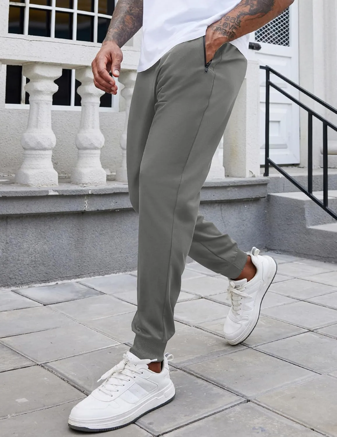 COOFANDY Men's Joggers Drawstring Jogger Sweatpants with Zipper Pockets Lightweight Slim Fit Athletic Track Pants