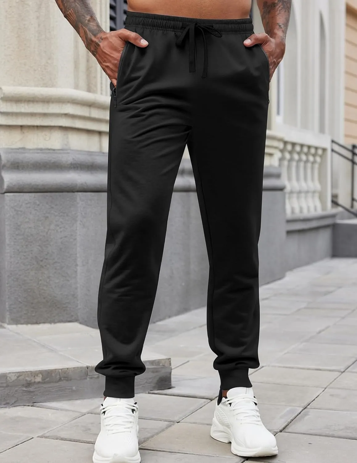 COOFANDY Men's Joggers Drawstring Jogger Sweatpants with Zipper Pockets Lightweight Slim Fit Athletic Track Pants