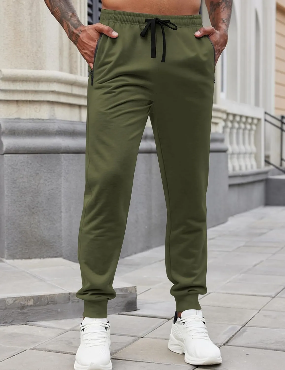 COOFANDY Men's Joggers Drawstring Jogger Sweatpants with Zipper Pockets Lightweight Slim Fit Athletic Track Pants