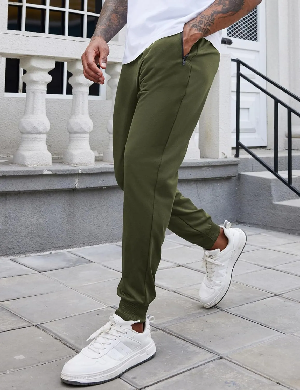 COOFANDY Men's Joggers Drawstring Jogger Sweatpants with Zipper Pockets Lightweight Slim Fit Athletic Track Pants