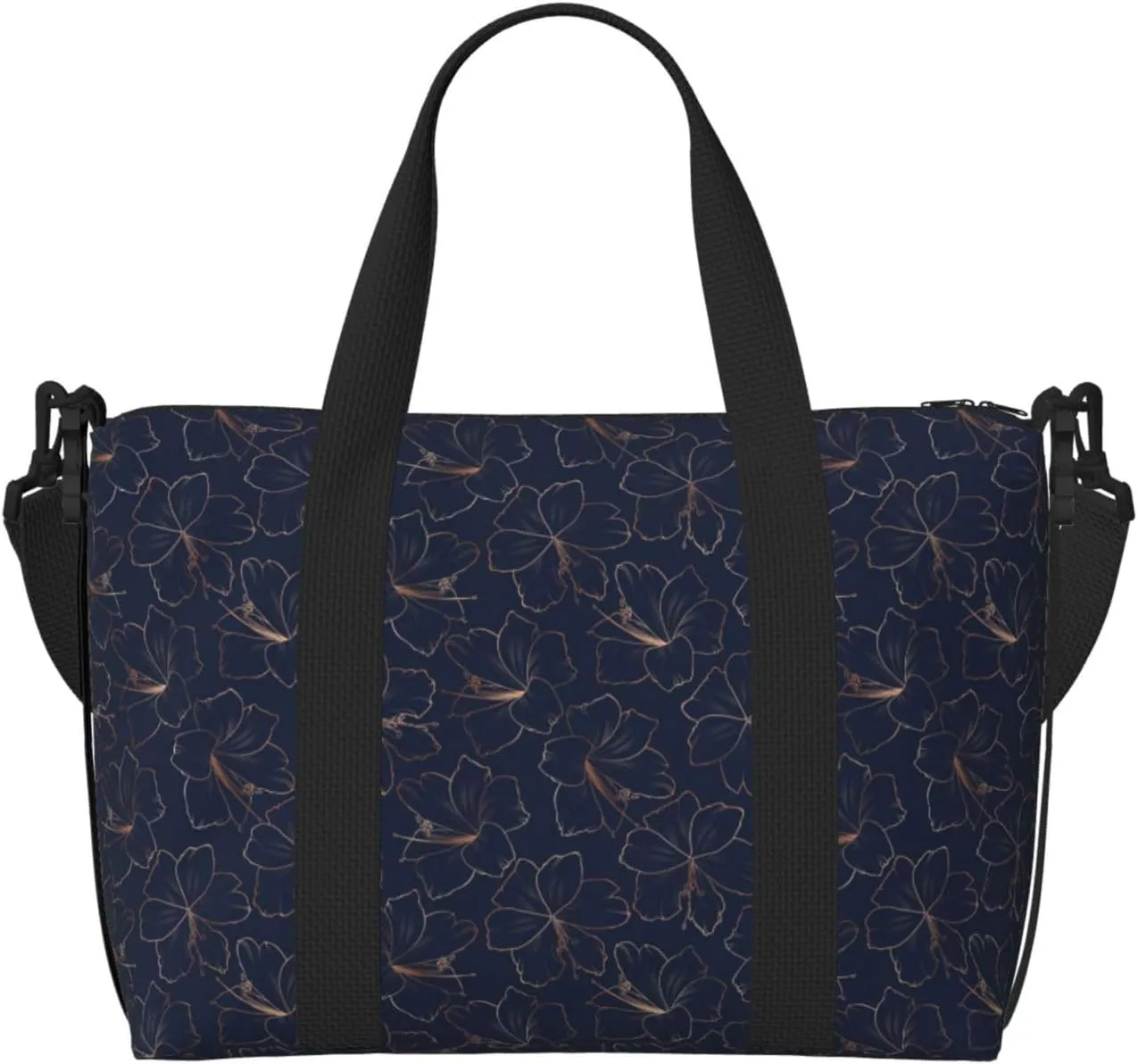 Copper-Gold Gloss Outline Lily Flower Travel Duffle Bag For Women Men Weekender Overnight Bag Gym Bag For Women, Carry On Airport Bag, Travel Tote Bag With Strap For Gym Travel Business Trips