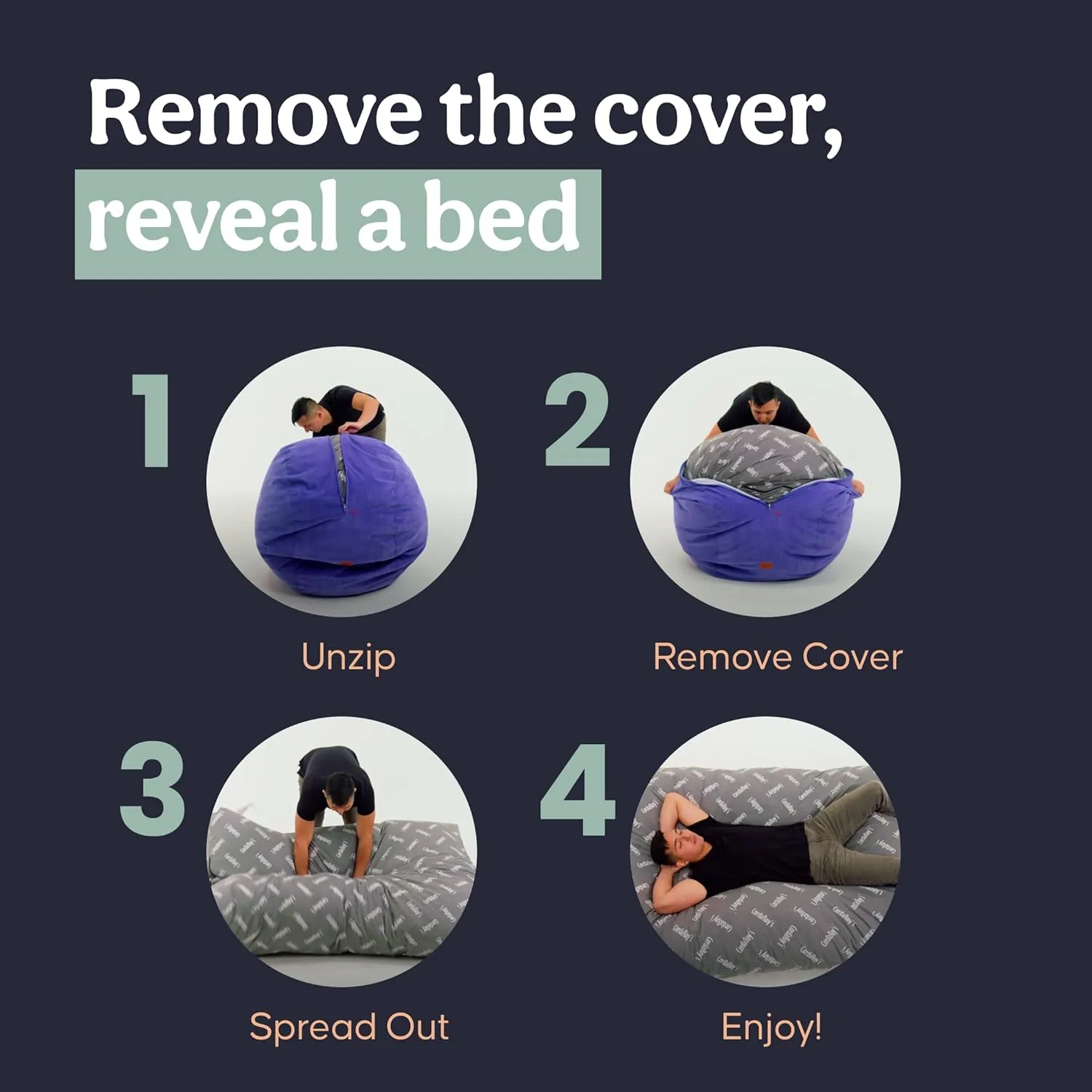 CordaRoy's Chenille Bean Bag-Convertible Bean Bag Chair&Bed-Machine-Washable Chenille Fabric Cover-for Basement,Living Room,Game Room,Dorm & More - Full Size - Charcoal | Made in The USA