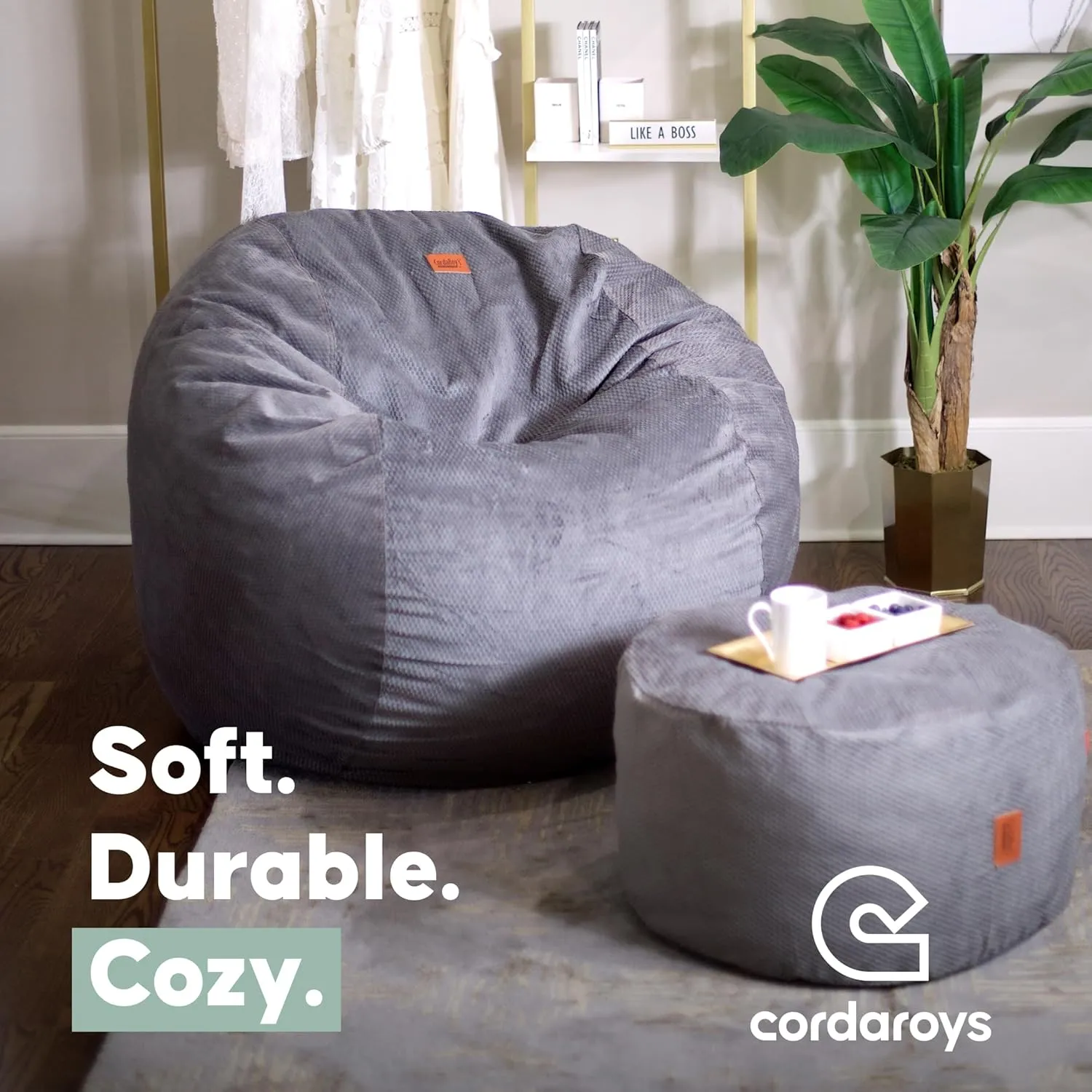 CordaRoy's Chenille Bean Bag-Convertible Bean Bag Chair&Bed-Machine-Washable Chenille Fabric Cover-for Basement,Living Room,Game Room,Dorm & More - Full Size - Charcoal | Made in The USA
