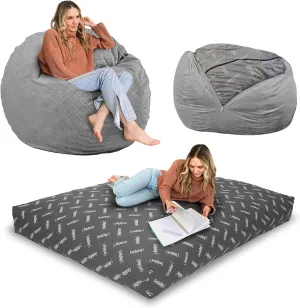 CordaRoy's Chenille Bean Bag-Convertible Bean Bag Chair&Bed-Machine-Washable Chenille Fabric Cover-for Basement,Living Room,Game Room,Dorm & More - Full Size - Charcoal | Made in The USA