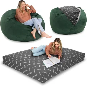 CordaRoy's Corduroy Bean Bag-Convertible Bean Bag Chair&Bed-Machine-Washable Corduroy Fabric Cover-for Basement,Living Room,Game Room,Dorm&More - Queen Size - Rainforest | Made in The USA