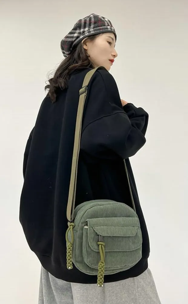 Corduroy Crossbody Bags for Women Trendy Small Handbag with Zipper Hobo Bag Tote Bag Satchel Shoulder Bag for Women
