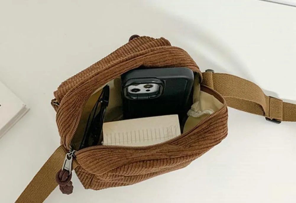 Corduroy Crossbody Bags for Women Trendy Small Handbag with Zipper Hobo Bag Tote Bag Satchel Shoulder Bag for Women