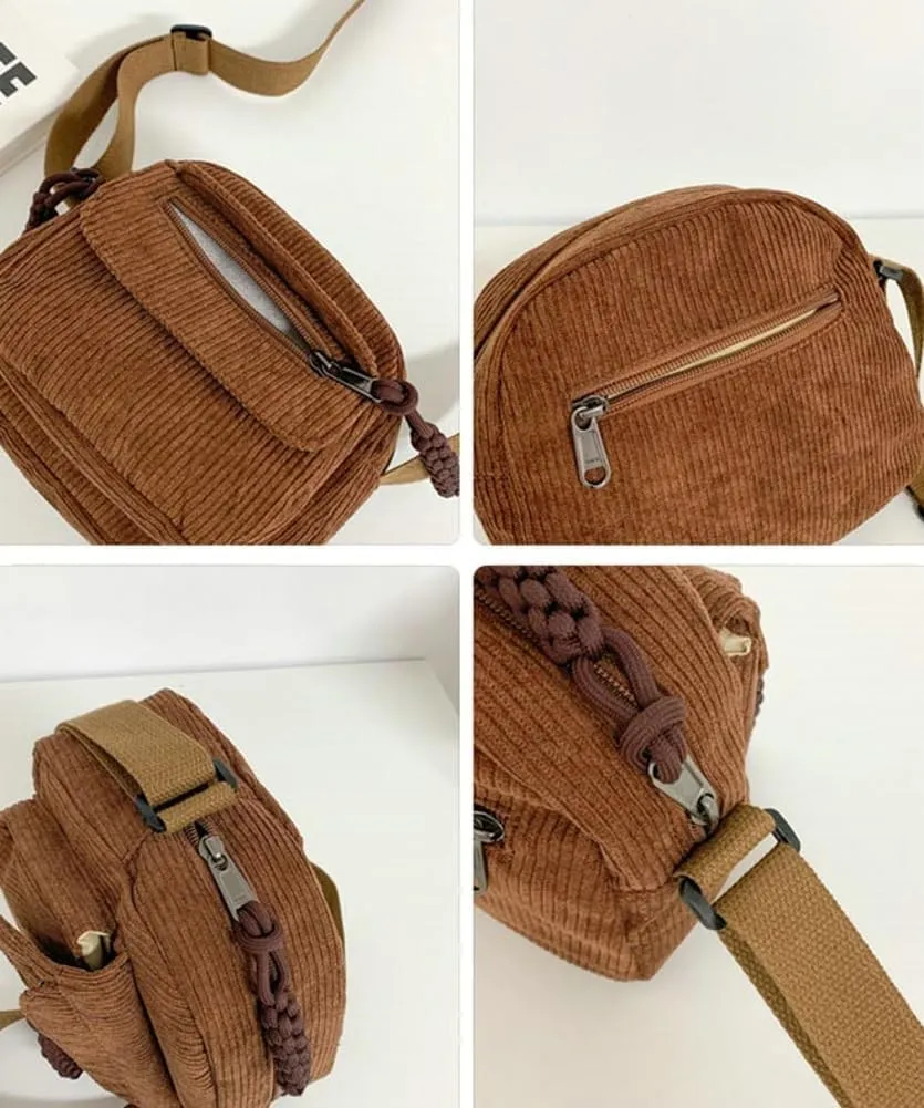 Corduroy Crossbody Bags for Women Trendy Small Handbag with Zipper Hobo Bag Tote Bag Satchel Shoulder Bag for Women