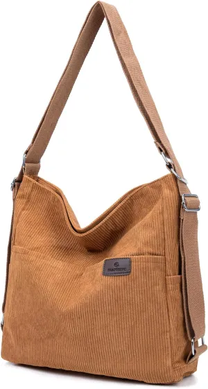 Corduroy Tote Backpack Crossbody Bag for Women, Convertible Shoulder Bags Designer Handbag for College, Work