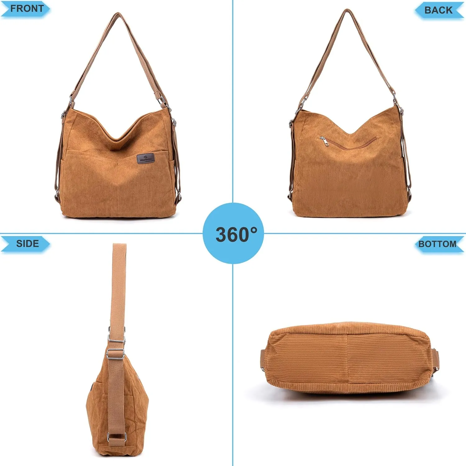 Corduroy Tote Backpack Crossbody Bag for Women, Convertible Shoulder Bags Designer Handbag for College, Work