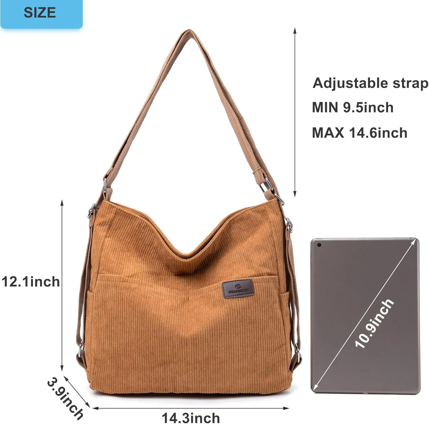 Corduroy Tote Backpack Crossbody Bag for Women, Convertible Shoulder Bags Designer Handbag for College, Work