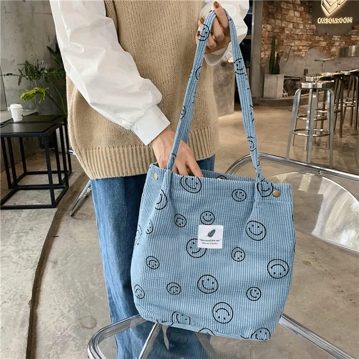Corduroy Tote Bag Aesthetic Cute Tote Bags Large School Shoulder Bags for Girls Trendy Stuff