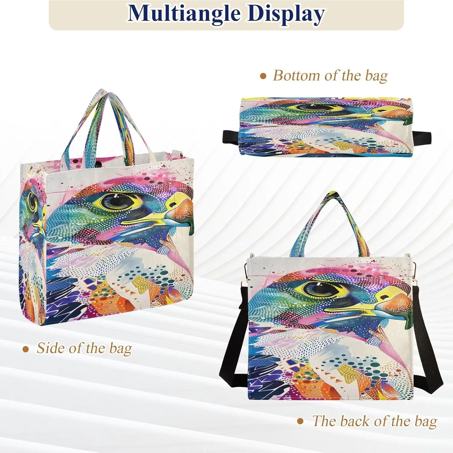 Corduroy Tote Bag Colorful Falcon Women Crossbody Bag with Detachable and Adjustable Shoulder Strap