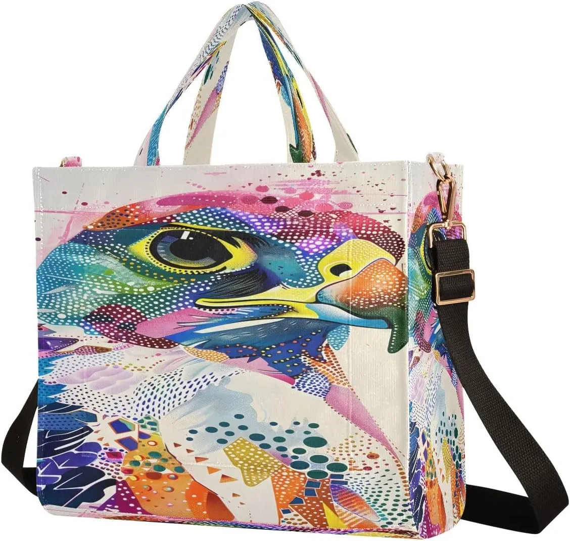 Corduroy Tote Bag Colorful Falcon Women Crossbody Bag with Detachable and Adjustable Shoulder Strap