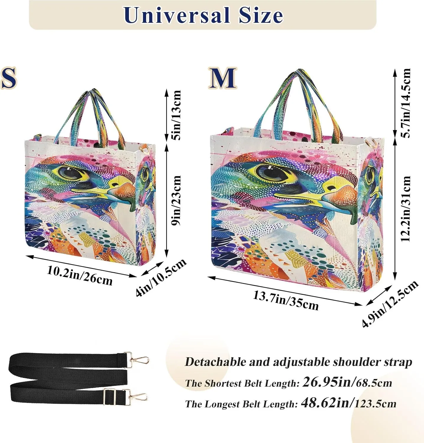 Corduroy Tote Bag Colorful Falcon Women Crossbody Bag with Detachable and Adjustable Shoulder Strap