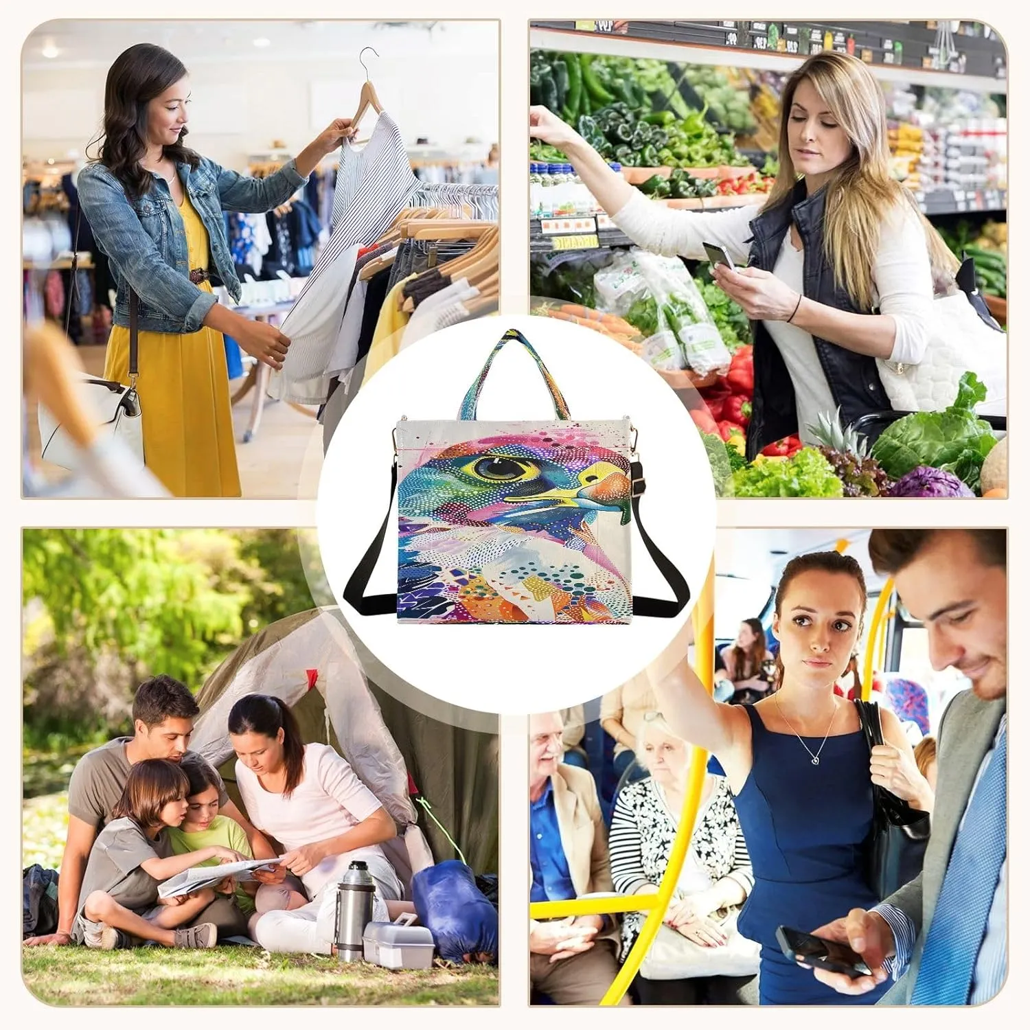 Corduroy Tote Bag Colorful Falcon Women Crossbody Bag with Detachable and Adjustable Shoulder Strap