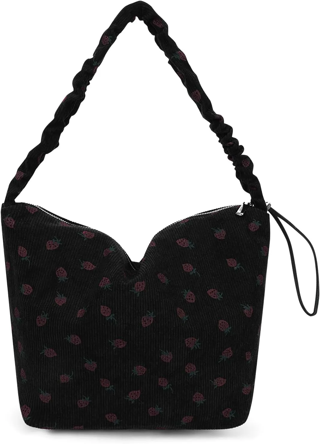 Corduroy Tote Bag Cute Strawberry Purse Shoulder Bag for Women Aesthetic Tote Bag Hobo Purse with Zipper