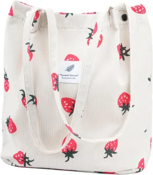 Corduroy Tote Bag Cute Tote Bags for Women Shoulder Bag with Inner Pocket for Work Beach Travel and Shopping Grocery