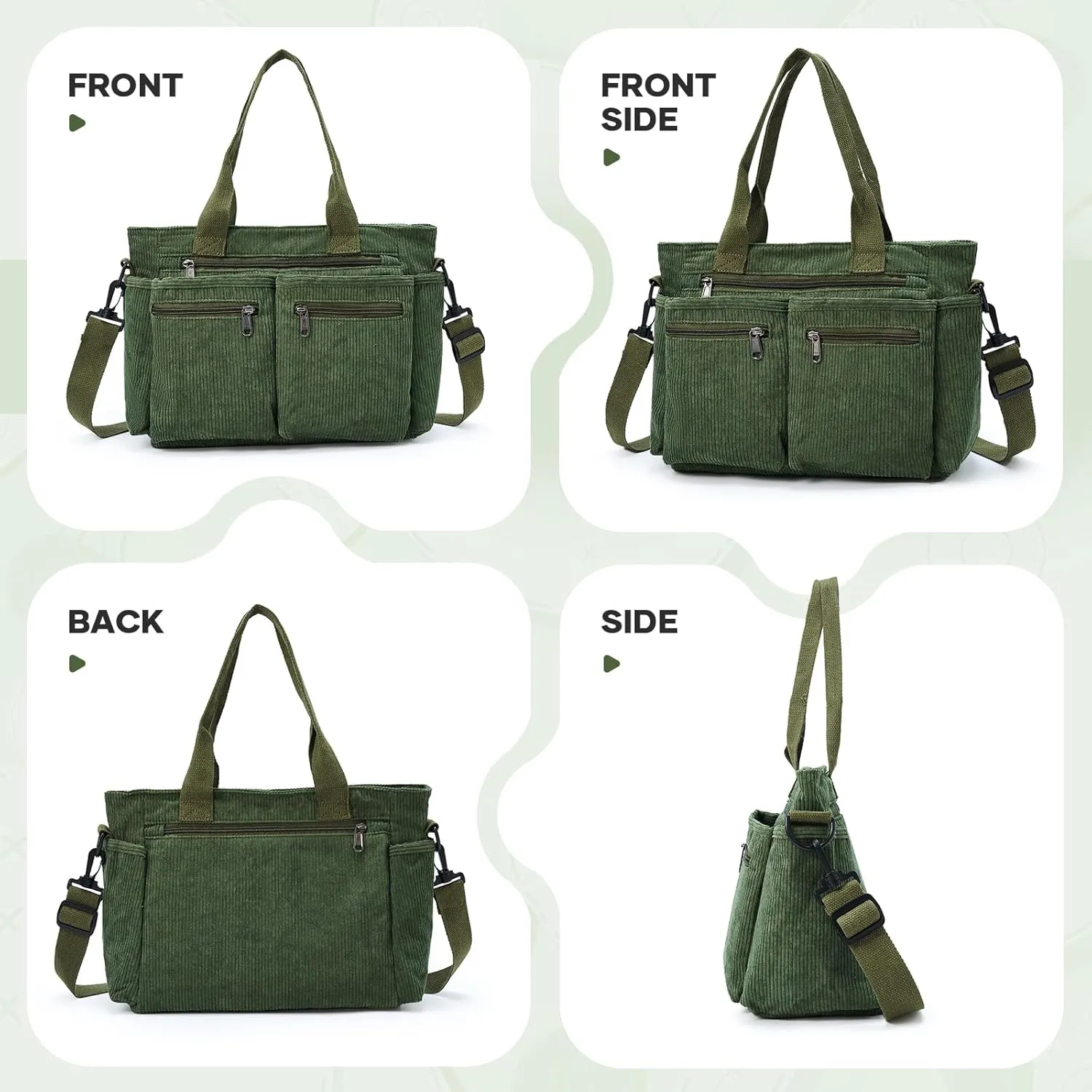 Corduroy Tote Bag for Women, Crossbody Bags, Mutil Pockets Handbag Tote Bag for Travel, Work