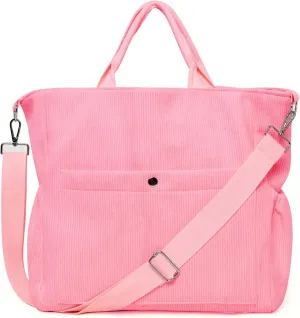 Corduroy Tote Bag for Women Large Crossbody Bags Shoulder Tote Bag with Multi Pockets Satchel Bags Handbag for Work