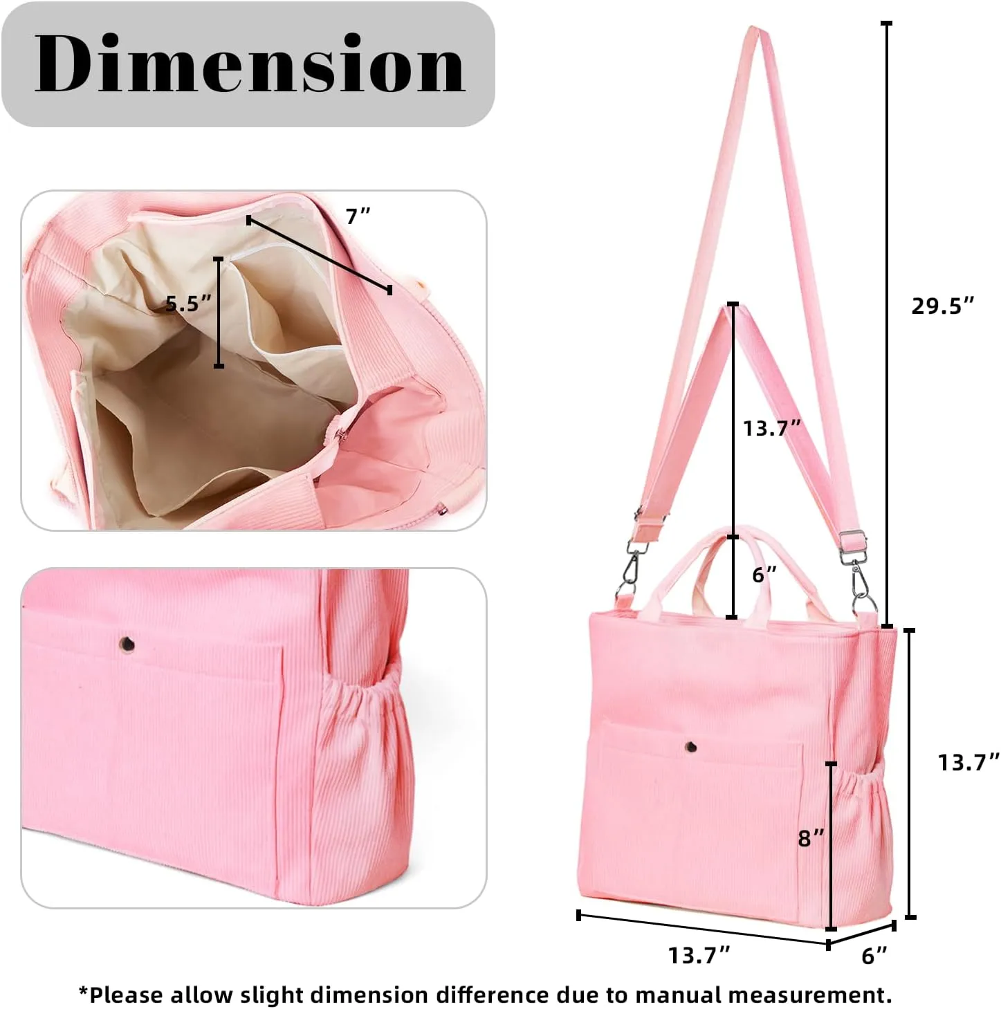Corduroy Tote Bag for Women Large Crossbody Bags Shoulder Tote Bag with Multi Pockets Satchel Bags Handbag for Work