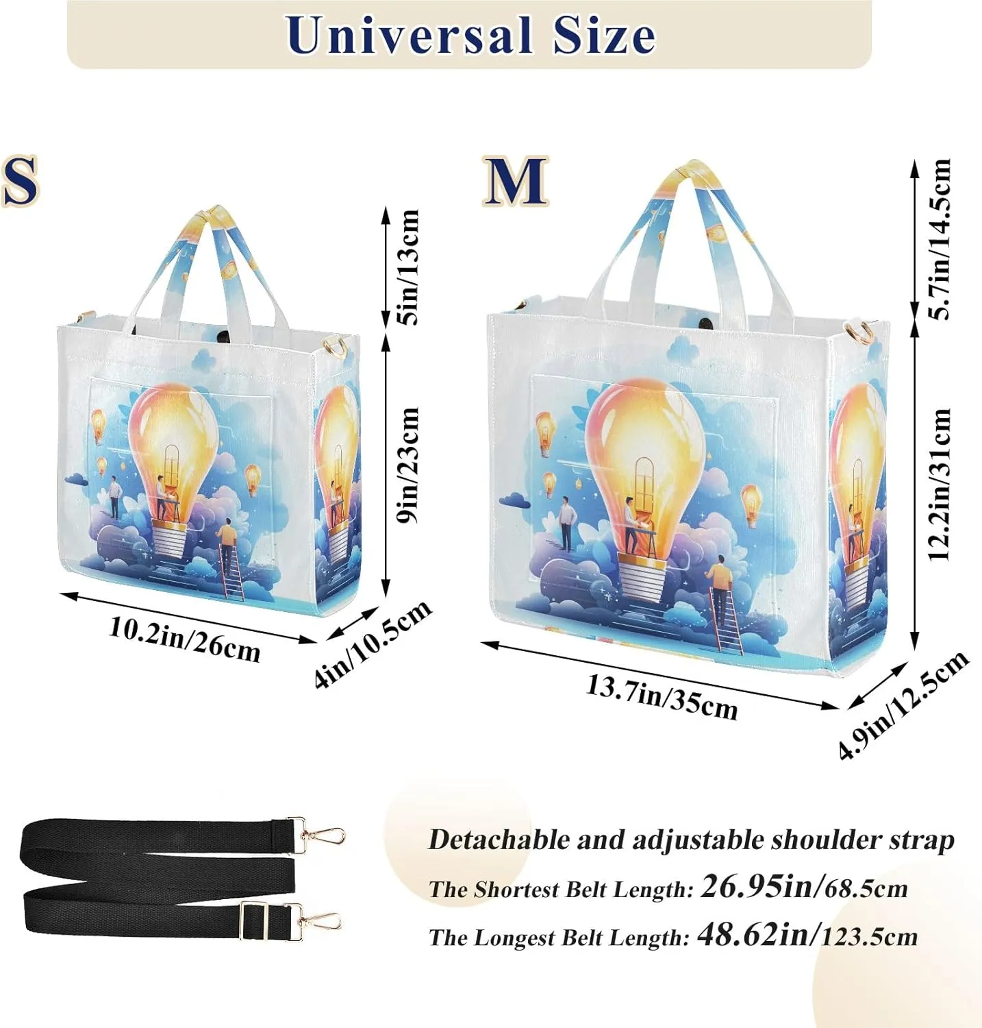 Corduroy Tote Bag Man in Light Bulb Women Crossbody Bag with Detachable and Adjustable Shoulder Strap