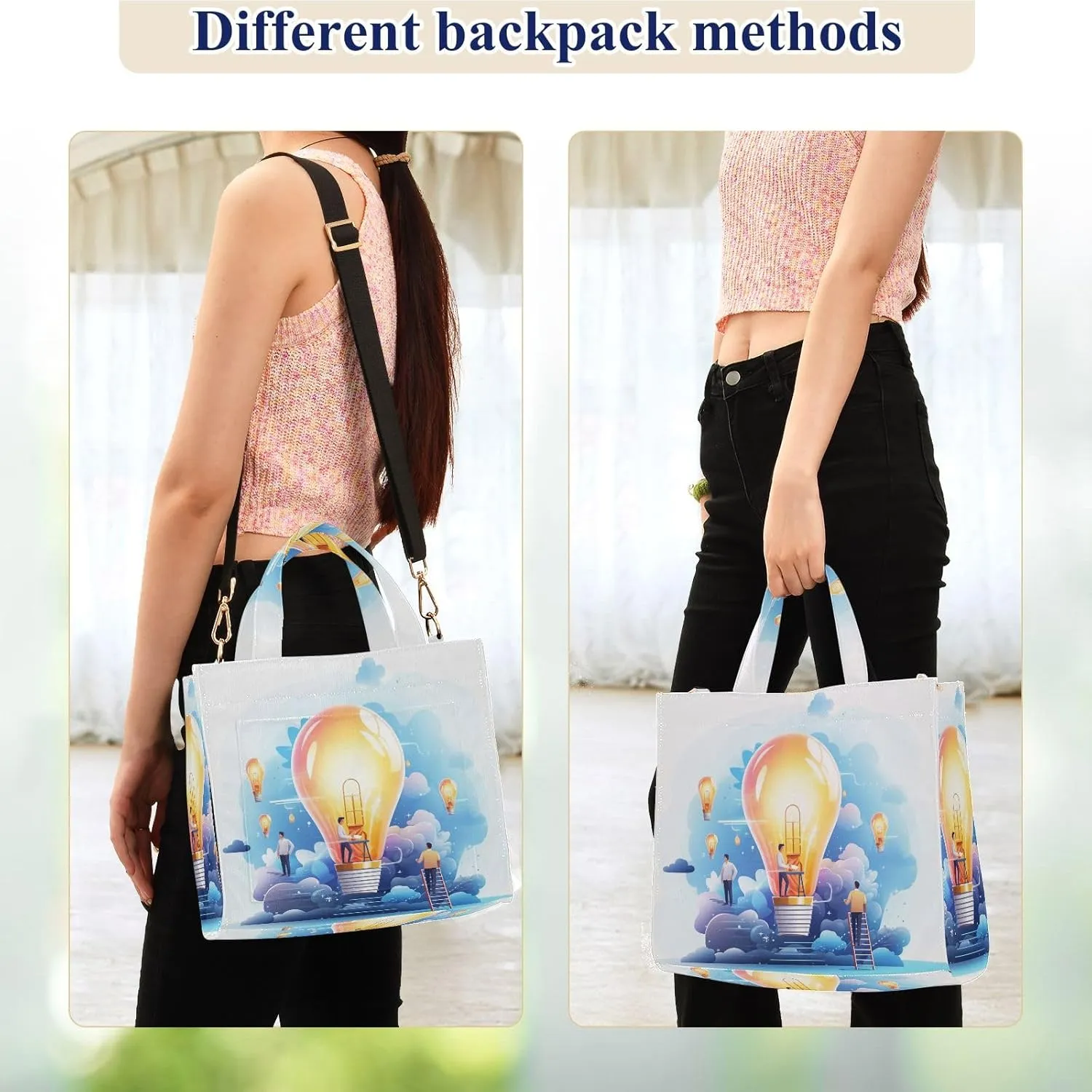 Corduroy Tote Bag Man in Light Bulb Women Crossbody Bag with Detachable and Adjustable Shoulder Strap
