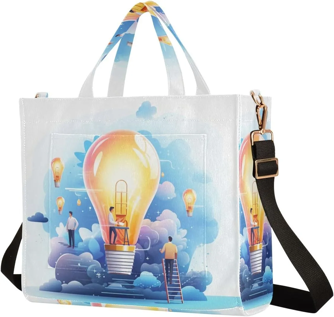 Corduroy Tote Bag Man in Light Bulb Women Crossbody Bag with Detachable and Adjustable Shoulder Strap