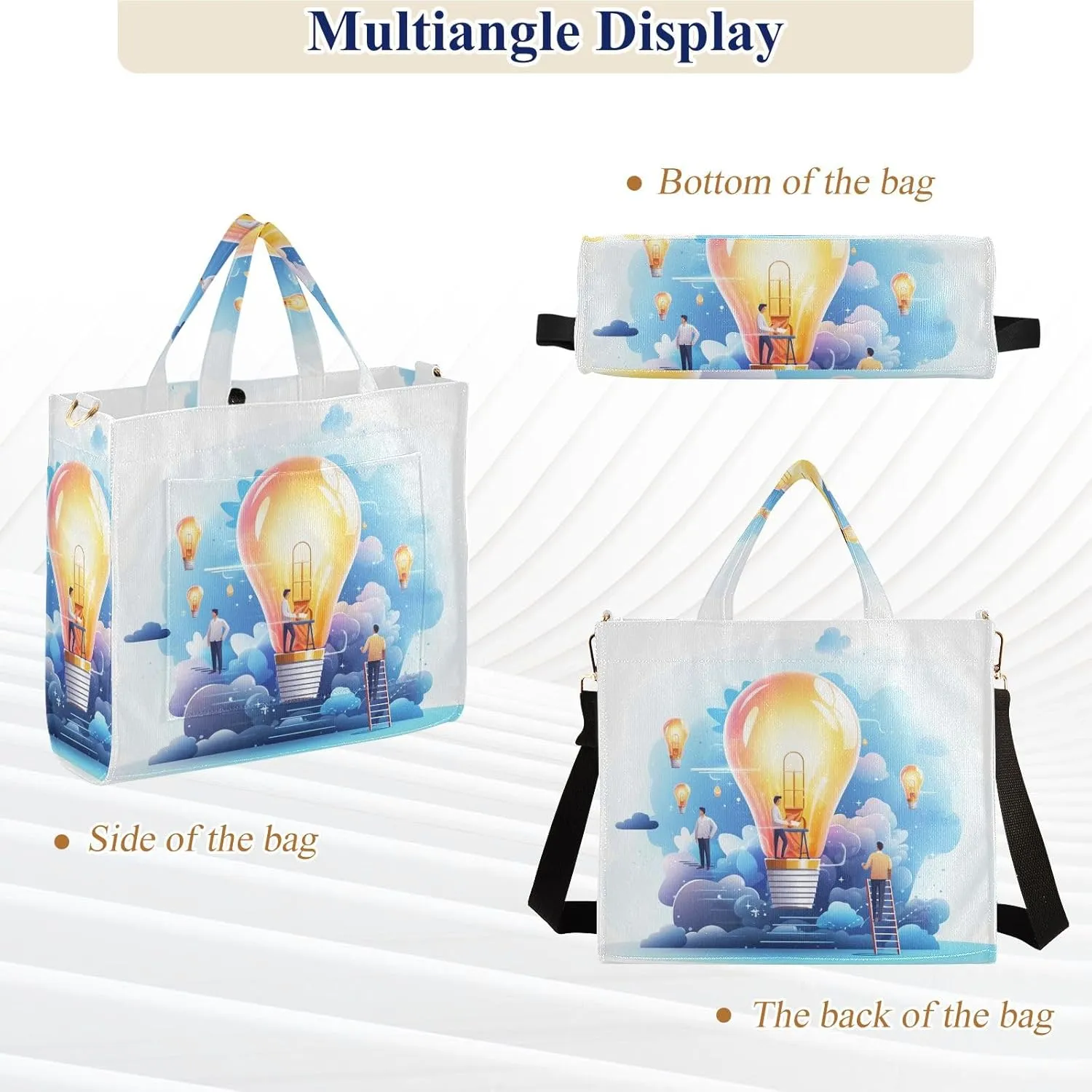 Corduroy Tote Bag Man in Light Bulb Women Crossbody Bag with Detachable and Adjustable Shoulder Strap