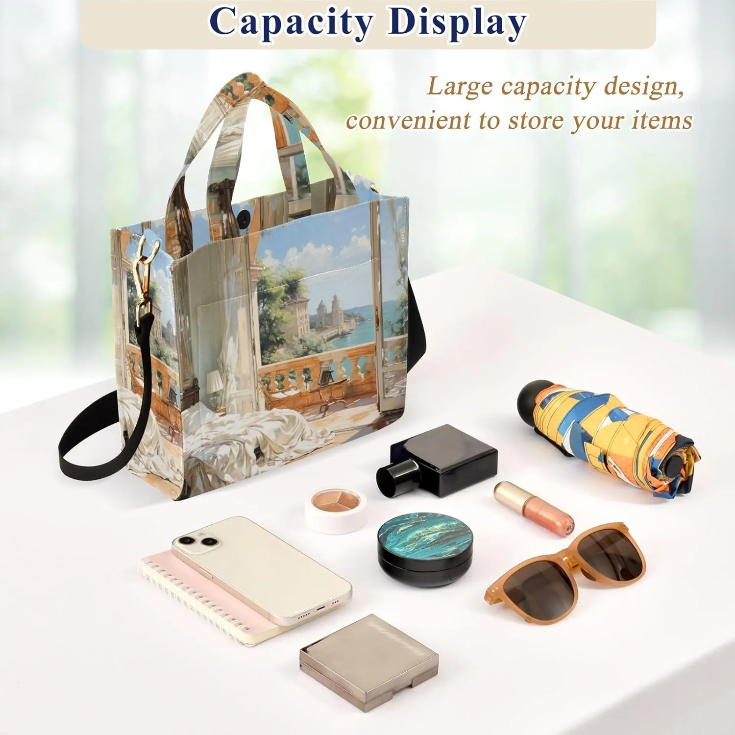 Corduroy Tote Bag Seaside Bedroom Oil Painting Women Crossbody Bag with Detachable and Adjustable Shoulder Strap