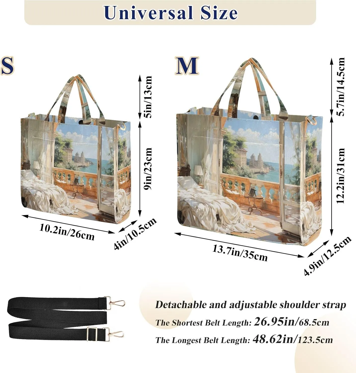 Corduroy Tote Bag Seaside Bedroom Oil Painting Women Crossbody Bag with Detachable and Adjustable Shoulder Strap