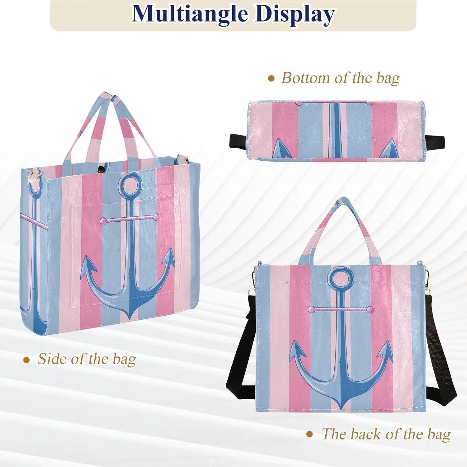 Corduroy Tote Bag Spear on Stripe Women Crossbody Bag with Detachable and Adjustable Shoulder Strap