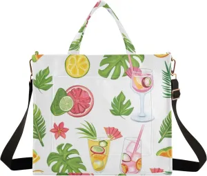 Corduroy Tote Bag Tropical Leaves Orange and Juice Women Crossbody Bag with Detachable and Adjustable Shoulder Strap