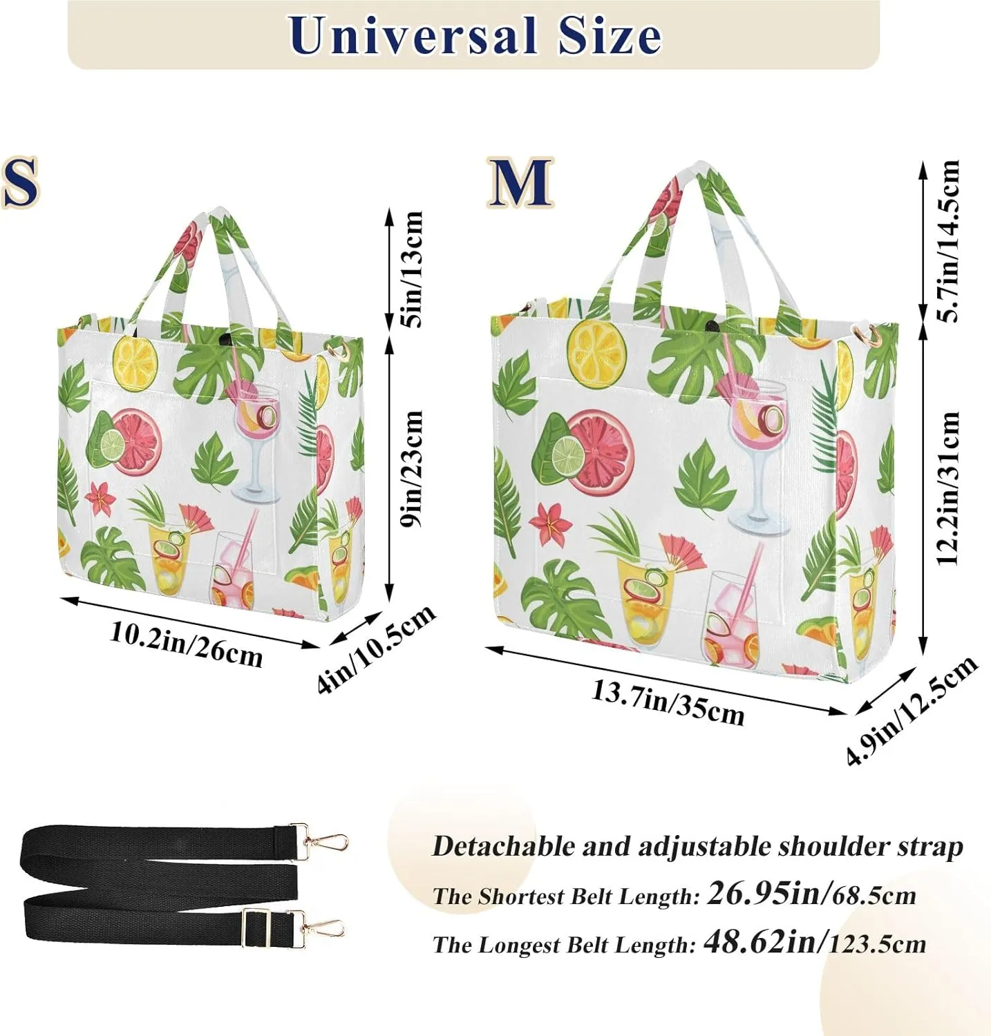 Corduroy Tote Bag Tropical Leaves Orange and Juice Women Crossbody Bag with Detachable and Adjustable Shoulder Strap