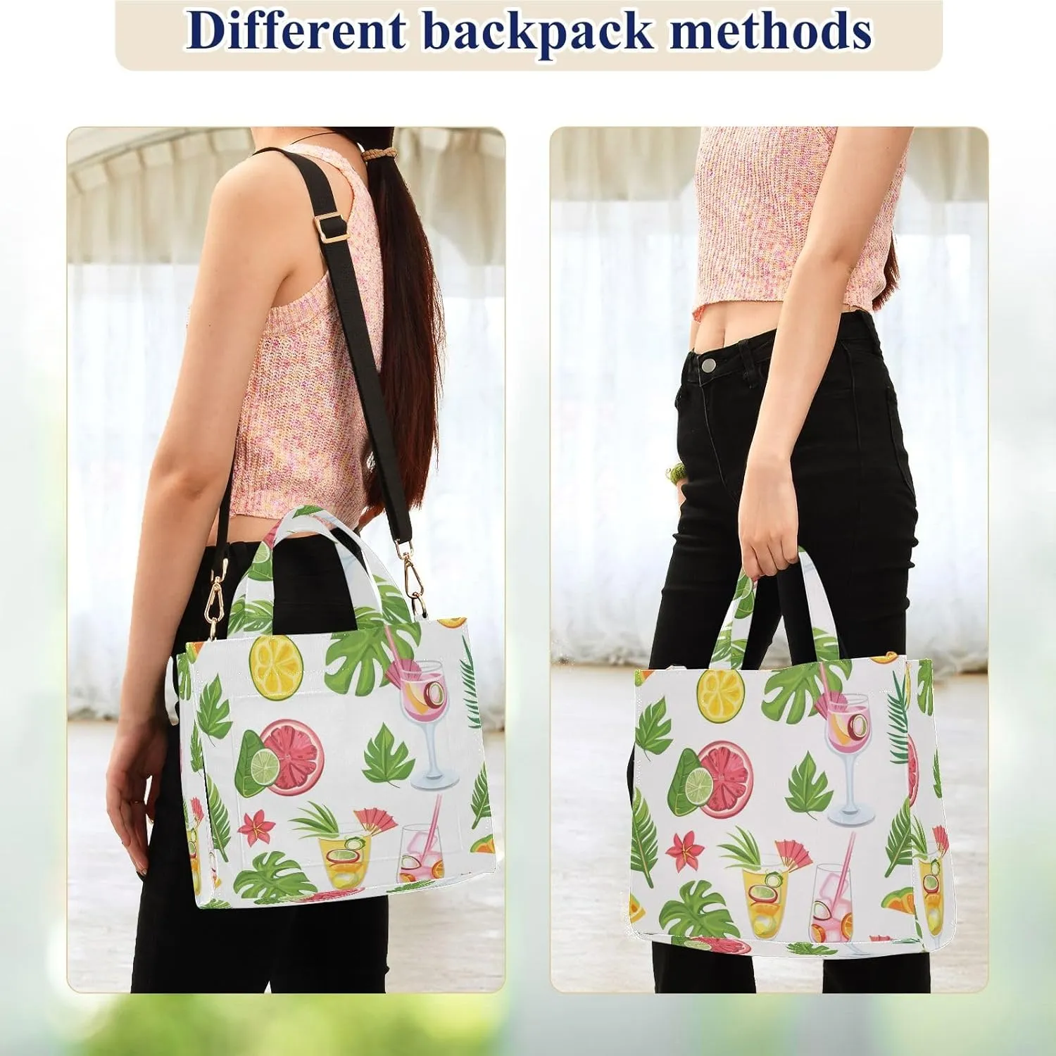 Corduroy Tote Bag Tropical Leaves Orange and Juice Women Crossbody Bag with Detachable and Adjustable Shoulder Strap