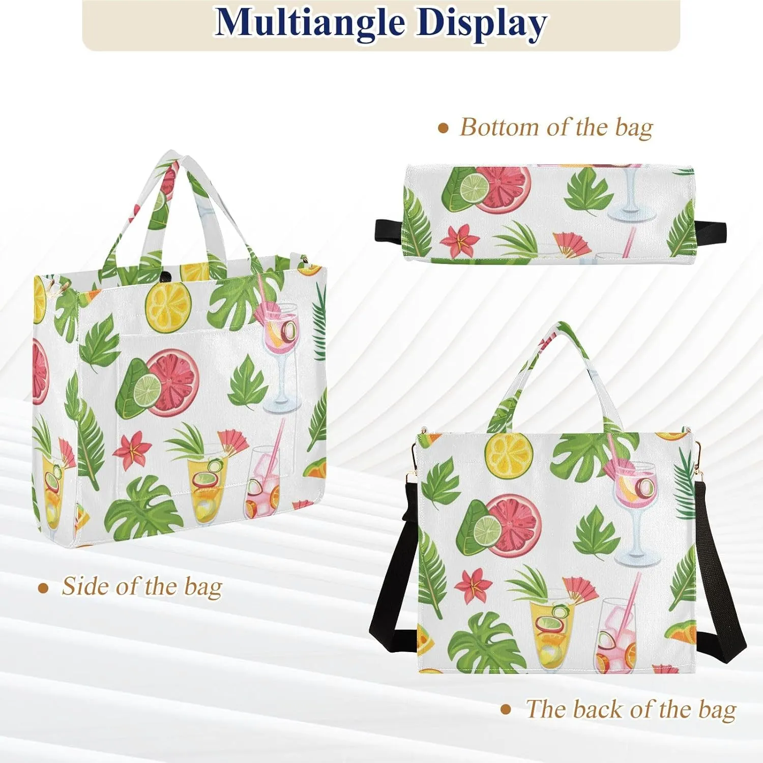 Corduroy Tote Bag Tropical Leaves Orange and Juice Women Crossbody Bag with Detachable and Adjustable Shoulder Strap