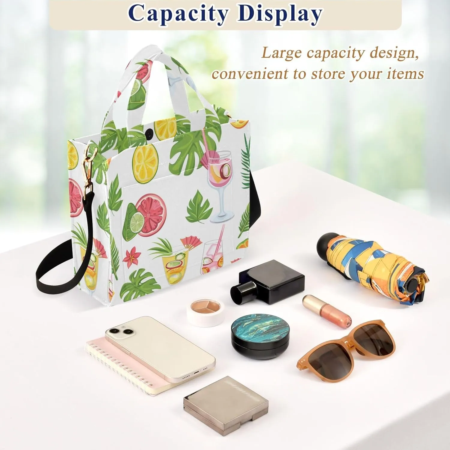 Corduroy Tote Bag Tropical Leaves Orange and Juice Women Crossbody Bag with Detachable and Adjustable Shoulder Strap