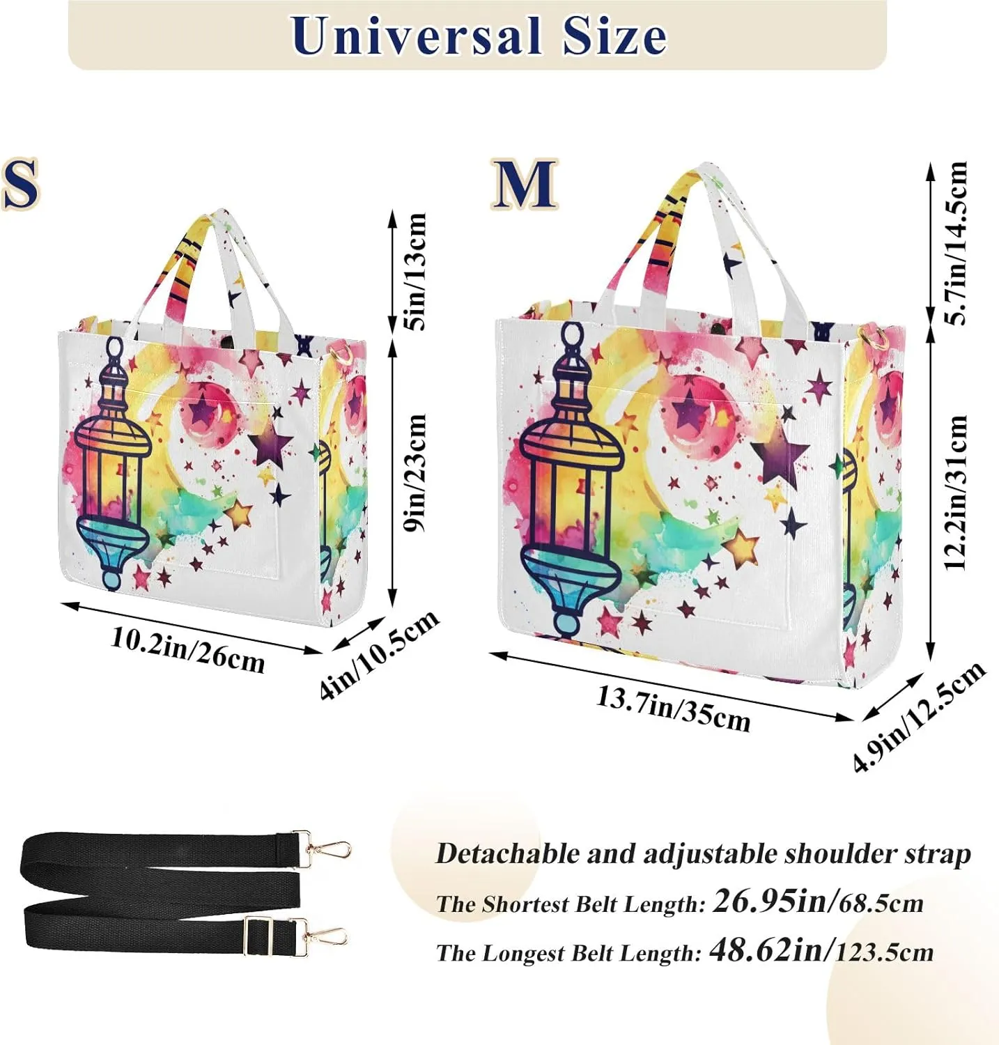 Corduroy Tote Bag Watercolor Lamp and Stars Women Crossbody Bag with Detachable and Adjustable Shoulder Strap