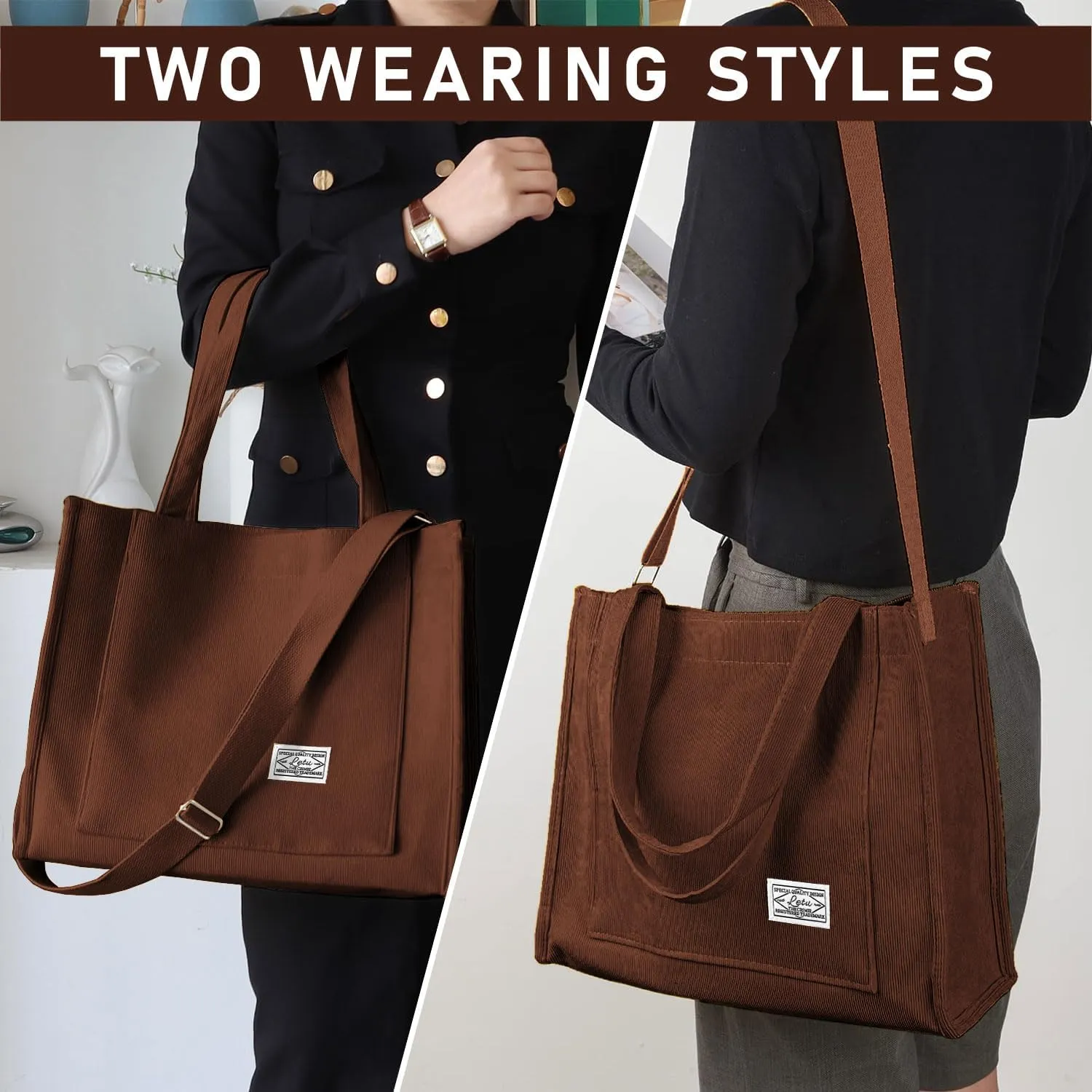 Corduroy Tote Canvas Bag, Large Satchel Handbag Shoulder Bags Fashion Casual Travel Shopping Daily Bag