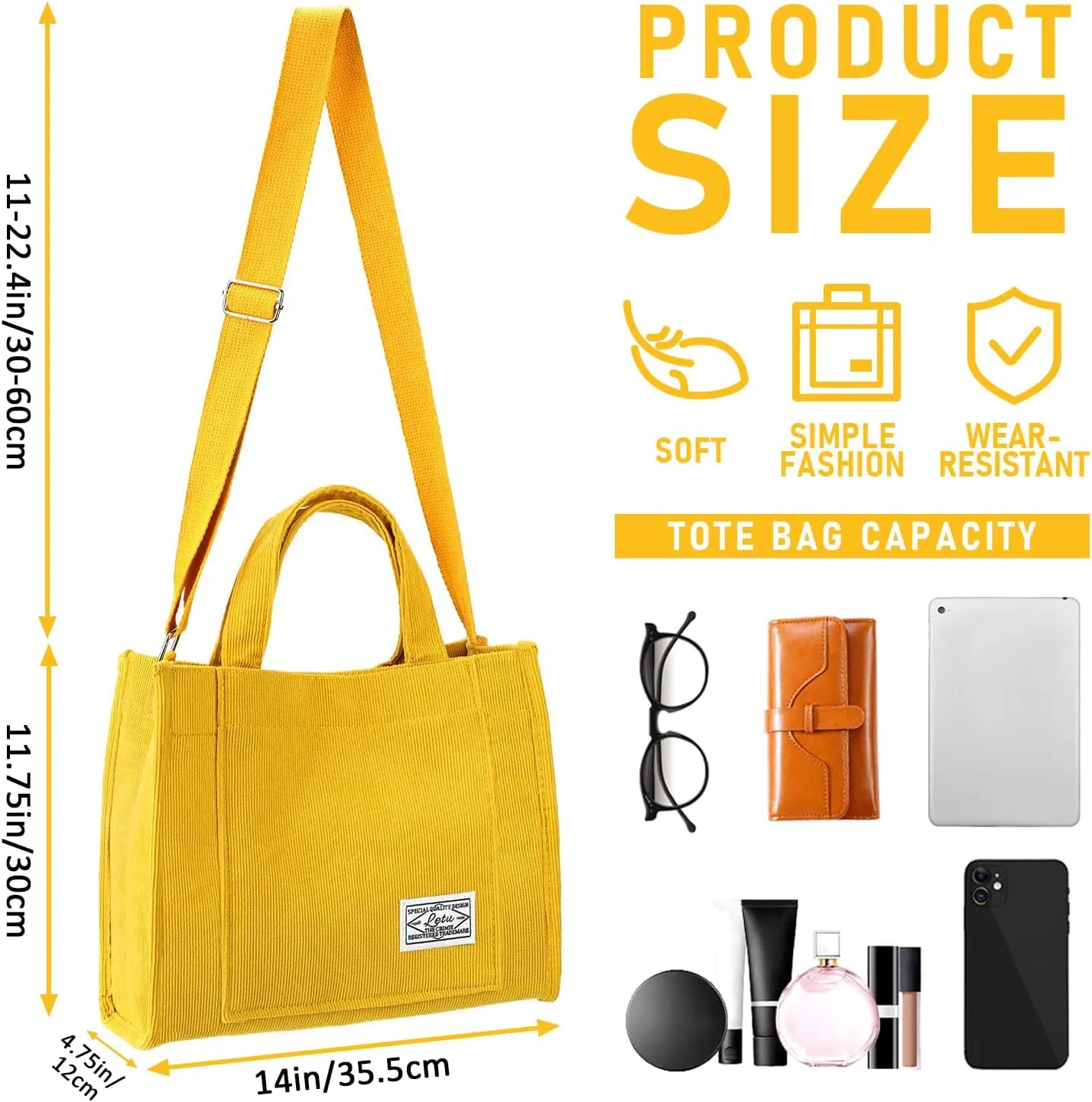 Corduroy Tote Canvas Bag, Large Satchel Handbag Shoulder Bags Fashion Casual Travel Shopping Daily Bag