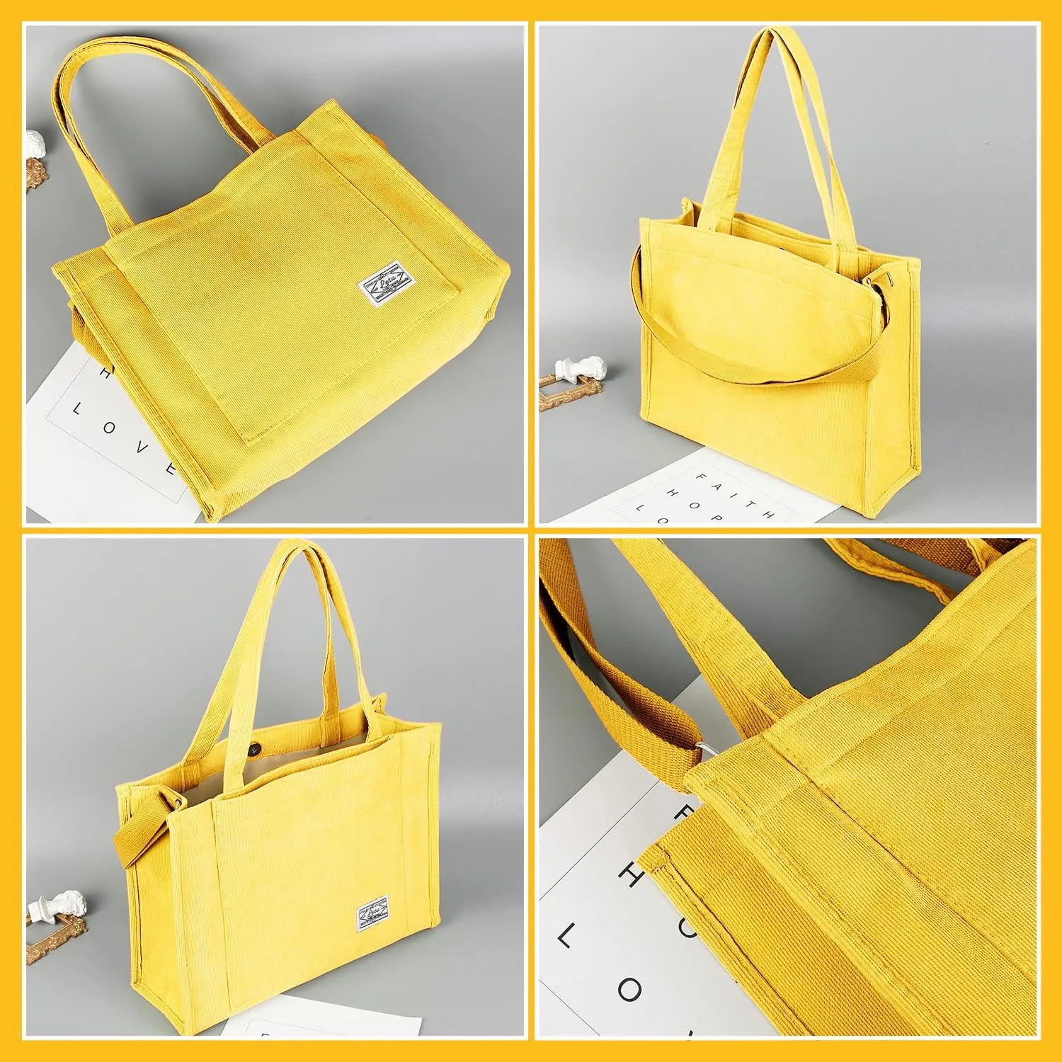Corduroy Tote Canvas Bag, Large Satchel Handbag Shoulder Bags Fashion Casual Travel Shopping Daily Bag