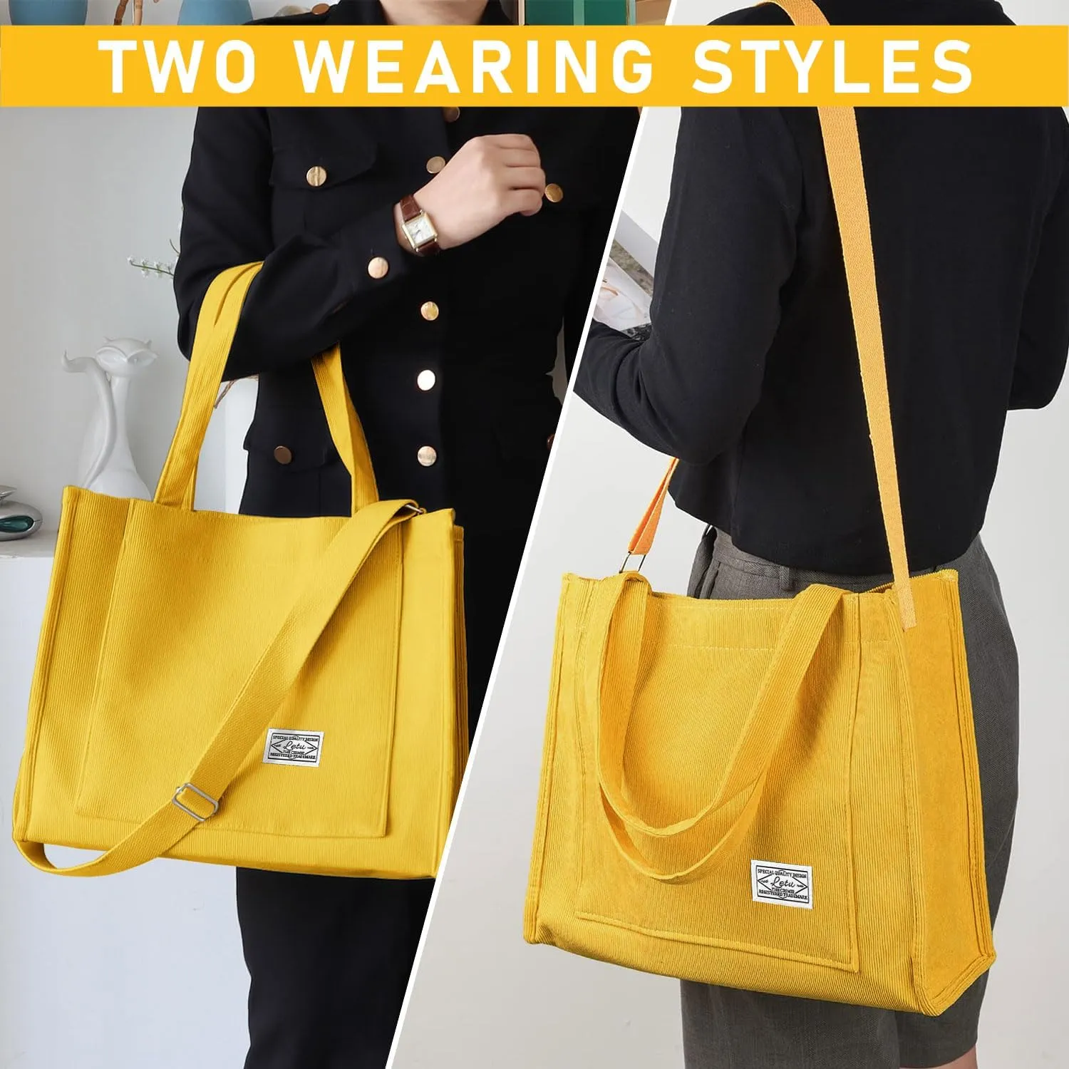 Corduroy Tote Canvas Bag, Large Satchel Handbag Shoulder Bags Fashion Casual Travel Shopping Daily Bag