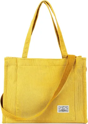 Corduroy Tote Canvas Bag, Large Satchel Handbag Shoulder Bags Fashion Casual Travel Shopping Daily Bag